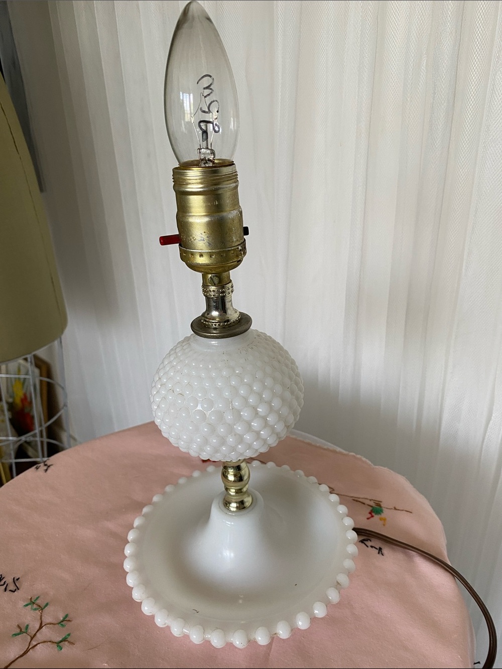 Vintage 50’s-60’s White Hobnail Milk Glass Table Lamp - Unbranded